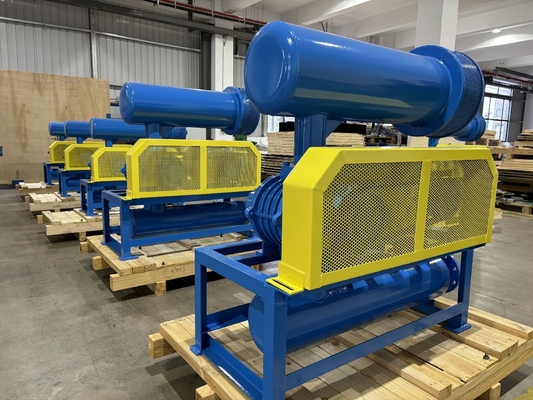 DN200 30-132 kw 10-80 kpa Φυσητήρας Ροής Roots με Ροτορικούς Λοβούς Αερόψυξη Μπλε Χρώμα
